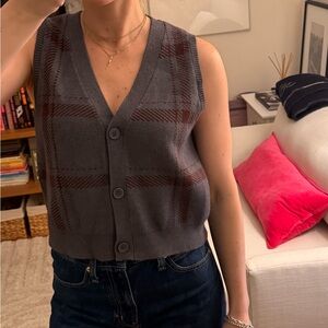 Z Supply Gray Plaid Button-Up Vest